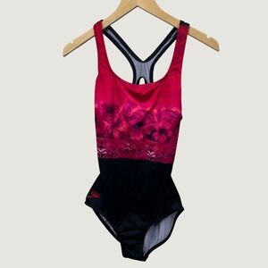Speedo One Piece Swimsuit 12 Magenta Floral Aquatic Fitness Ultraback NOS VTG